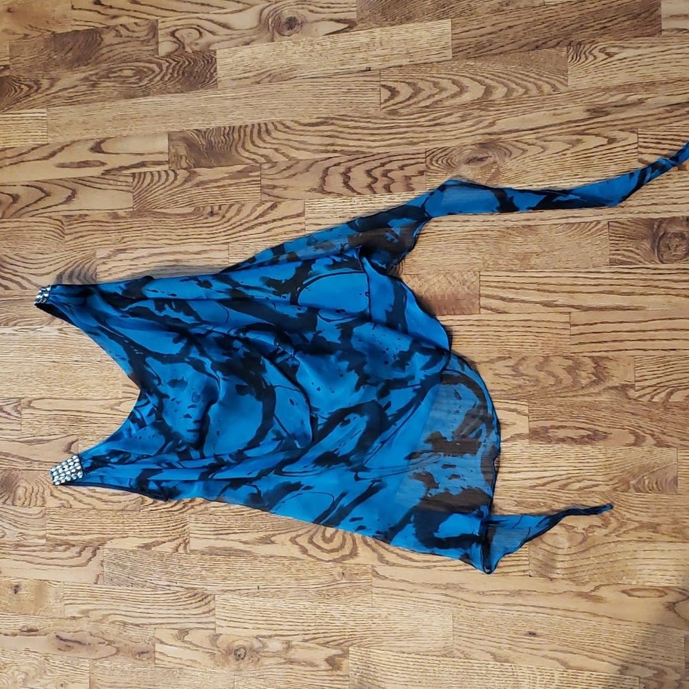 (XS) Guess by Marciano 100% Silk Assymetrical Overlay Satin Lining Art Deco
